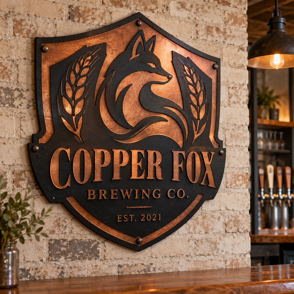 Copper and black custom business emblem